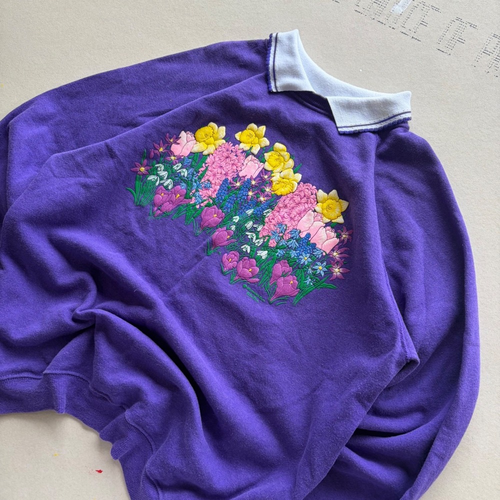 Vintage 90s Morning Sun Floral Double Collar Sweatshirt